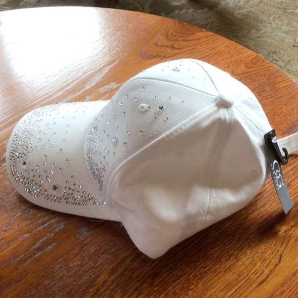 Womens White Rhinestone Star Studded Adjustable Baseball Hat OSFM - Picture 4 of 5